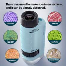 This Handheld Mini Microscope Toy For Children Features An LED Light, 60X-120X Magnification, And Is A Perfect STEM Education Tool. Portable And Suitable For Outdoor Exploration, It's A Perfect Christmas And Halloween Gift For Children And Teenagers. - Blue - View 5