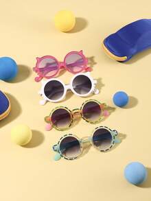 一套4副，男女童6-12岁聚碳酸酯圆形镜框眼镜，甜美可爱百搭复古时尚眼镜，适合户外旅行派对佩戴，附赠眼镜盒 - 彩色 - 查看 2