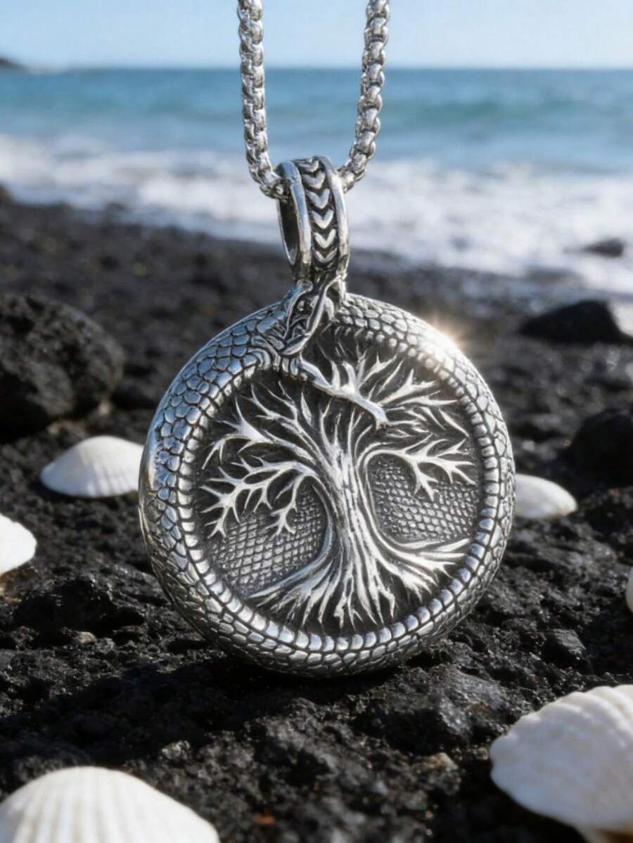 1件复古永恒树龙吊坠项链，时尚朋克风饰品，男女皆宜 - 時尚 - 查看 1