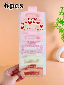6/12pcs Multicolor Square Hair Clips, Heart Print Hair Accessories Set, Suitable For Girls Daily Wear, Birthday Party, Holiday Event, Beach, Or As A Beautiful Gift For Girlfriend And Best Friend - Multicolor - View 9