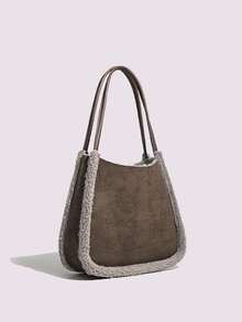 2025 Nuova Borsa a Spalla Morbida e Soffice per Donna, Borsa a Tracolla Semplice e Chic in Pelliccia Sintetica per Uso Quotidiano - Caffè - Visualizzare 4