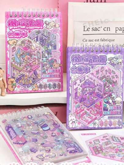 10 Designs 3D Pop-Up Micro Scene Sticker Book, Cute Cartoon Waterproof Stickers For Scrapbooking, Bullet Journals, Notebooks, Crafts, Decorating Water Bottles, Guitars, Skateboards, Bikes, Motorcycles, Helmets, Luggage, Back To School & Winter Supplies