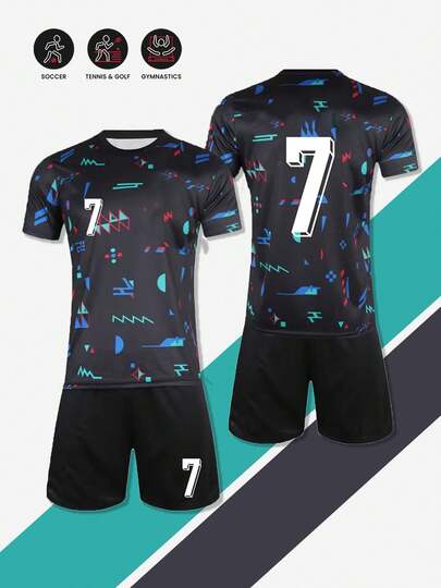 National Team Football Jersey Training Suit #7 - Polyester, Round Neck Short Sleeve Top And Shorts, Suitable For Boys And Girls Sports Training And Casual Wear, Perfect For Outdoor