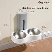 Wall-Mounted Dual Bowl Pet Feeder - Stainless Steel & Ceramic Dual Material, Adjustable Height Cat Dog Food & Water Bowls, Space-Saving Anti-Slip Design - 300ml - View 10