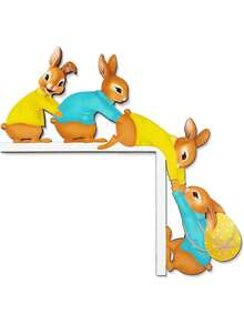 1pc Wooden Easter Bunny Decor, Cute Rabbit Easter Egg Door Frame & Wall Decor, Easter Corner Decoration, Suitable For Home, Office, Party, Theme Party, Birthday, Easter Decoration - Multicolor - View 8