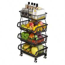 BRIAN And DANY 4 Tier Vegetable Storage Rack Stackable Fruit Vegetable Stand With Lockable Casters And 5 S-Hooks For Kitchen Pantry Bathroom Garage - 4TIER - View 1