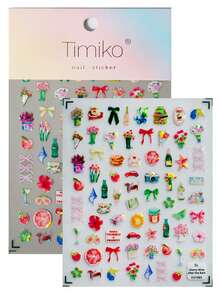 1 Sheet Fresh & Sweet Spring Vibe Nail Art Stickers, Featuring Pearlescent Iridescent Design With Floral Bouquet, Fruits (Peach, Grapefruit), Bow, Mini Bottle, Teacup, Puppy, Camera & Other Daily Items, Creating A Lovely Lifestyle Atmosphere, Suitable For Personal DIY And Nail Decoration - Multicolor - View 10