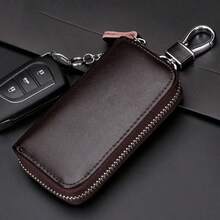 Men's Casual Faux Leather Key Chain Holder, Black, Multifunctional Car Key Fob With Zipper, High-Quality Faux Leather Material, Durable And Fashionable, Suitable For Daily Commute - Multicolor - View 1