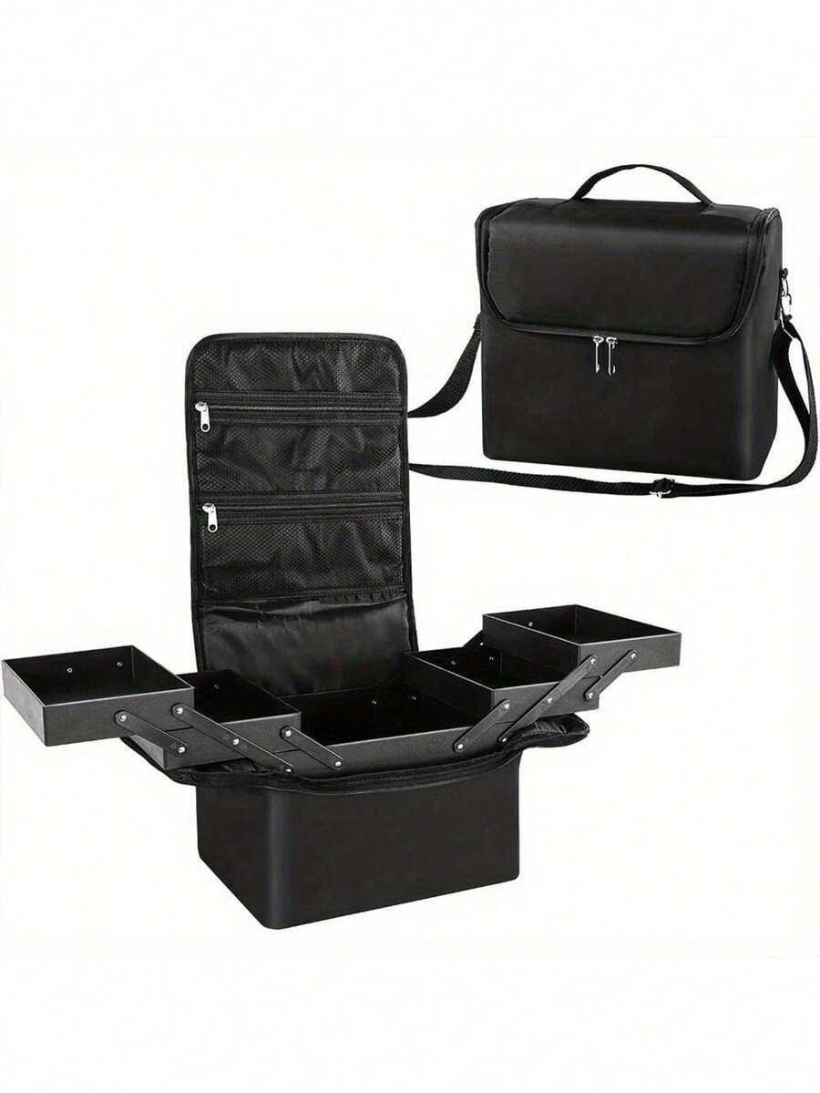 Hộp đựng mỹ phẩm 29x21x27cm, hộp đựng mỹ phẩm di động dung tích lớn, hộp đựng đồ trang điểm chuyên nghiệp có dây đeo vai, chất liệu nylon (màu khóa kéo ngẫu nhiên)