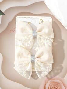 2pcs/Set Delicate Lace Contrast Color Bow Hair Clips For Teen - Multicolor - View 3