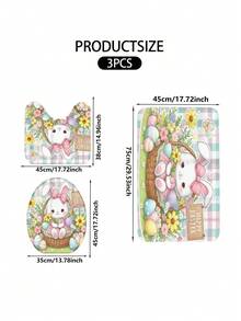 1pc/3pcs Spring Easter Cute Bunny Basket Pattern Bath Mat, Machine Washable 1200g/㎡ Polyester Fiber Decorative Floor Mat, 10mm Thick, TPR Non-Slip Bottom, Soft & Absorbent, Foldable & Easy Care, Suitable For Bathroom, Shower, Toilet, Living Room, Entryway, Easter Home Decor, Multi-Scene Use, Easter Gift - Multicolor - View 10