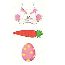 2pcs Easter Decorative Wooden Door/Wall Signs With Ropes, Rabbit, Egg, Carrot Shaped Hanging Ornaments, Suitable For Home, Farm, Yard, Easter Party, Indoor/Outdoor Decor (White, Pink) - Multicolor - View 6