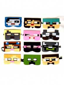 12pcs/Set Minecraft Pixel Battle Game Themed Masks - Steve, Alex, Villager, Passive Characters, Fun Photo Props, Suitable For Holidays, Halloween, Christmas, Family Gatherings, Birthday Parties, Cosplay Decoration