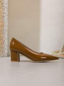 新款时尚女士尖头简约高跟鞋，休闲舒适 - 棕色 - 查看 5