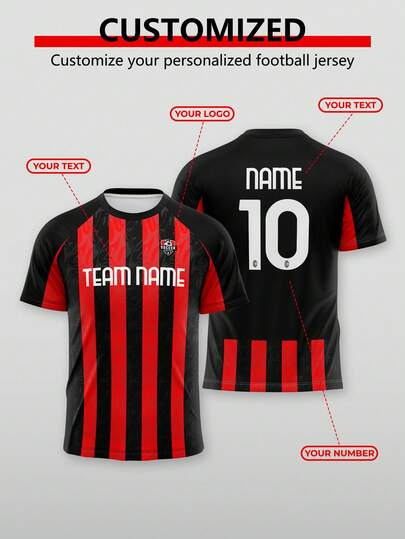 1pc Customized 2026 Design AC Milan Serie A Football Jersey, Made Of Red & Black Plaid Printed Fabric, Suitable For Daily Wear, Watching Football Matches And Various Sports Activities