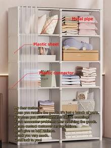 1pc Multi-Layer Dustproof Wardrobe, Modular Storage Cabinet, Standalone Bookshelf, Multi-Tier Household Storage Cabinet, Living Room Bookcase, Corner Storage Rack, Bedroom & Rental Apartment Space-Saving Storage Cabinet, Compact Wardrobe Organizer With Shelves