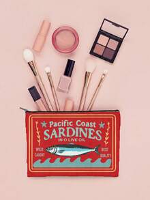 沙丁鱼图案女士化妆包和洗漱包，多功能小物件收纳袋，带衬里和拉链设计，便携式手提包，适合户外、家居收纳、旅行必备品收纳，可用作零钱包、化妆包、铅笔盒、糖果袋，适合日常通勤、度假、商务、健身、户外活动，并可作为生日、圣诞节、新年、情人节、万圣节、母亲节、父亲节、护士节等节日的礼物。