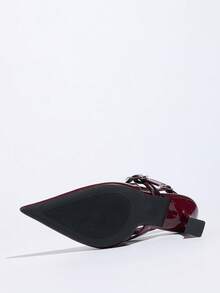 2026 New Non-Fatiguing Red Sole Cloth Women's High Heel Pumps, Thin Heel, Pointed Toe, Asymmetric Heel, Elastic Back Closed Toe Sandals - Burgundy - View 5