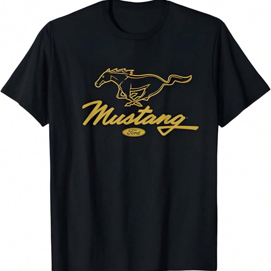 Fords Mustang Pony Script Logo T-Shirt - 黑色 - 查看 1