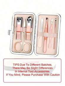 This 7-Piece A-Z Letter Print Travel Nail Art Set Features Pink Flowers And Initials Of Your Name, A Large-Capacity Nail Care Storage Box, Stainless Steel Tools, An Ultra-Sharp, Splash-Proof Nail Clipper Set, And A Classic Design Nail Clipper Case. - Multicolor - View 11