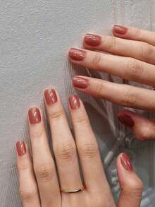 24 uñas postizas cuadradas cortas, uñas cortas de color rosa dorado brillante, manicura de unicolor minimalista, adecuado para chicas/mujeres en citas, regalos, San Valentín, atuendo diario, incluye 1 pieza de gel de gelatina y 1 pieza de lima de uñas - Multicolor - Ver 2