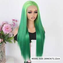 13X4 Green Lace Front Synthetic Wig Green Ombre Color Wigs Long Silky Straight Lace Front Wig Glueless Heat Resistant Fiber Hair Replacement Wig For Women Cosplay Party & Daily Use - Green - View 4