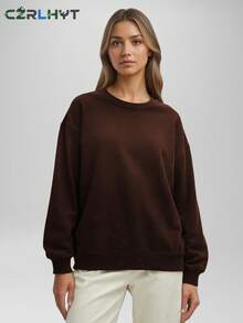 CZRLHYT Queen Fleece Sherpa Lined Sweatshirts For Women 2025 Fall Fashion Winter Crewneck Pullover Hoodies Outfits Clothes - Brown - View 1