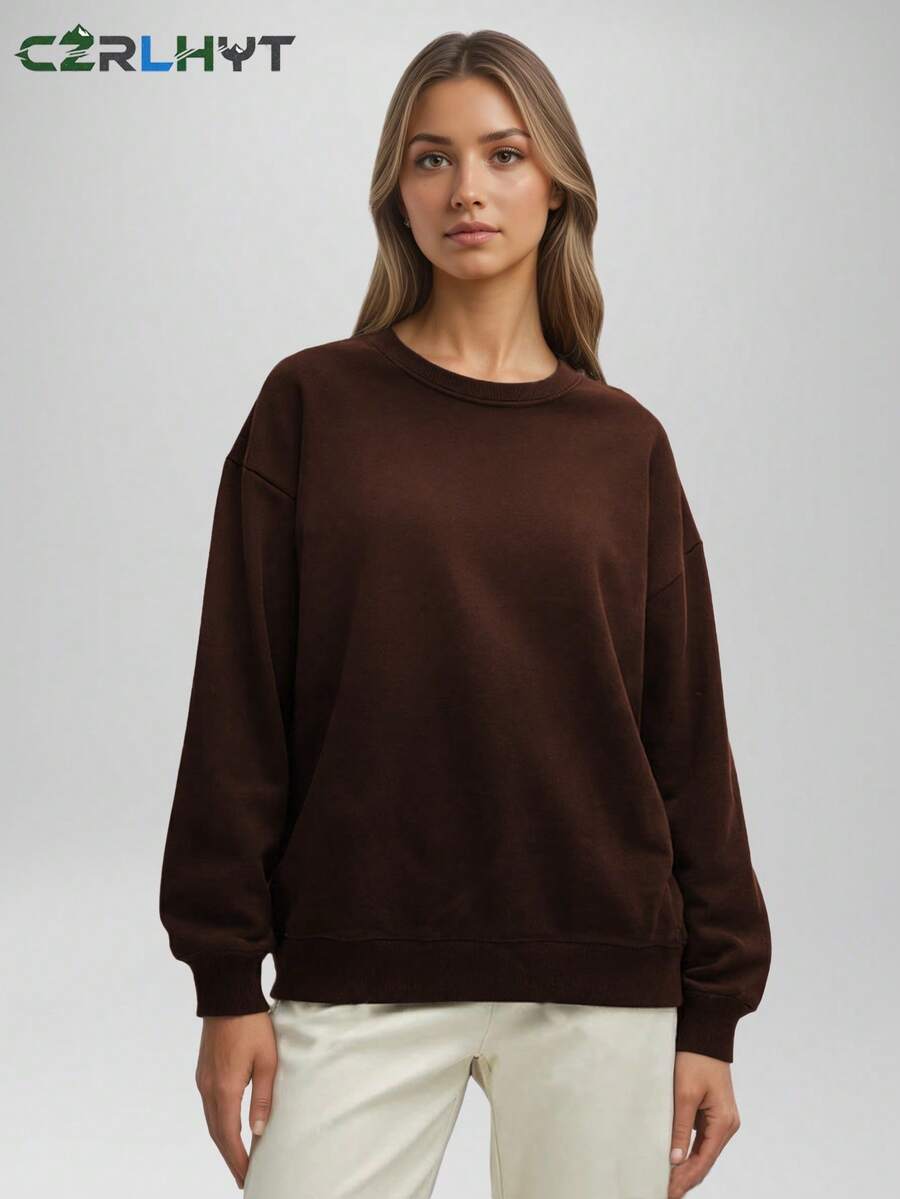 CZRLHYT Queen Fleece Sherpa Lined Sweatshirts For Women 2025 Fall Fashion Winter Crewneck Pullover Hoodies Outfits Clothes - Brown - View 1