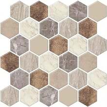 Azulejos Autoadhesivos 3D Hexagonales para Cocina y Bao | Diseo Geomtrico Moderno | Efecto Relieve, Impermeables (5 Paneles de 30x30 cm) (Hexgono Mrmol Terracota) - hexágono mármol terracota - Ver 2