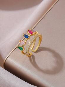 Elegant Crown Crystal Open Ring - Women's Gold-Tone Stackable Ring | Sparkling Personalized Jewelry Suitable For Brunch And Night Out