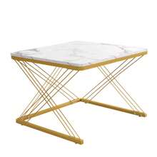 Stylish 2-Piece Coffee Table Set, Square Tables In 60*60*45cm & 45*45*40cm, High-Gloss Marble Look, Height-Adjustable Feet, Load Capacity Up To 30kg, High-Gloss Combination Coffee Table - Gold - View 7