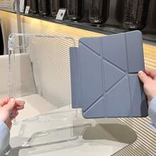 Compatible With Ipad Air11 Tablet Protective Case, IPad Case, Magnetic Closure, High Transparency Acrylic Y-Fold Flat Protective Cover, Smoked Purple, Back Panel Can Be Freely DIY, Multi Fold And Multi Angle Bracket With Built-In Pen Slot, High Transparency Acrylic Back Shell Anti Scratch And Anti Bending Magnetic Suction, Automatic Sleep/Wake-Up/Intelligent Power-Saving, Ipad A16 Case - Lavender - View 7