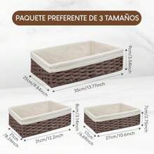 CYPN3 Piezas Canastas OrganizadorasCanasta para Baño Organizador Canastas de Mimbre Tejida a Mano Cesta de Almacenamiento para Hogar Dormitorio Baño y Entrada Cestos Organizadores BasketFashion - 223398512 - Ver 3
