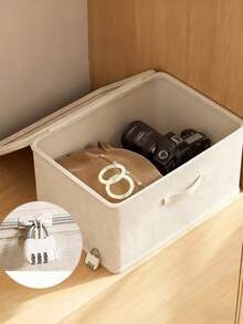 1 pieza Caja de almacenamiento con cremallera de gran capacidad en beige, plegable para viajes y mudanzas, contenedor de almacenamiento para juguetes y ropa con asa, adecuado para guardería, decoración del hogar, organización estacional, disponible en varios tamaños - Multicolor - Ver 4