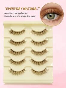 5对Rikuaild透明棕色假睫毛，自然蓬松，可重复使用，适合日常佩戴，睫毛嫁接妆容 - 自然纖長款 - 查看 3