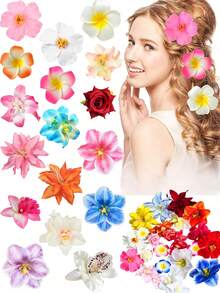 10pcs Random Hawaiian Flower Hair Clips, Artificial Flower Hair Clips For Women, Including Hibiscus, Lotus, Rose, Tulip, Suitable For Holiday Beach Parties, Summer Tropical Flower Hair Accessories, Girls Festival Gifts, Bohemian Style, Fashion Accessories, 8pcs Value Pack, Sturdy And Won't Fall Off, Suitable For Women And Girls, Flat Claw Clips - Multicolor - View 13