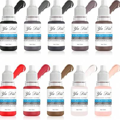 10 piezas de pigmento de maquillaje permanente para cejas y labios, coloración de maquillaje profesional, 0.5oz (15ml)