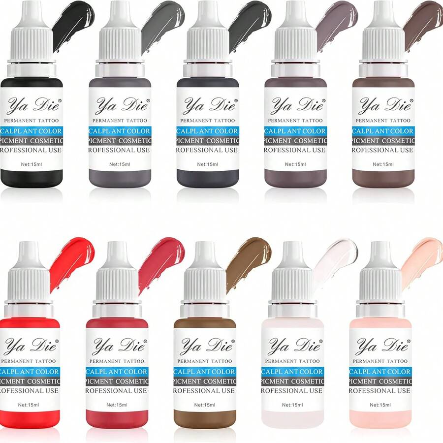 10 piezas de pigmento de maquillaje permanente para cejas y labios, coloración de maquillaje profesional, 0.5oz (15ml) - Multicolor - Ver 1