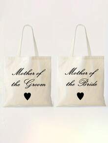 Canvas Wedding Gift Bags For Mother Of The Bride & Groom - "Mother Of The Bride" & "Mother Of The Groom" Design With Heart Symbol, Perfect For Weddings, Engagements, Bridal Showers, And Appreciation Gifts, Engagement Accessories | Elegant Canvas Bags | Classic Design Bags