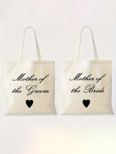 Canvas Wedding Gift Bags For Mother Of The Bride & Groom - "Mother Of The Bride" & "Mother Of The Groom" Design With Heart Symbol, Perfect For Weddings, Engagements, Bridal Showers, And Appreciation Gifts, Engagement Accessories | Elegant Canvas Bags | Classic Design Bags
