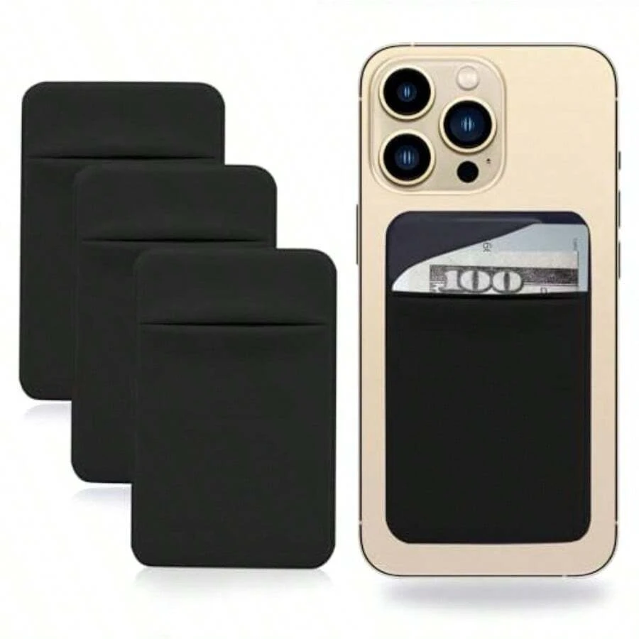 3Pack Adhesive Cell Phone Card Holder Pocket For Back Of Phone With Flap Stick On Wallet ID Credit Card Holder Pouch Sleeve Self Adhesive Sticker Case For IPhone  3Black - 3Đen - Xem 1