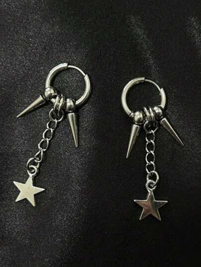 1对哥特式珠宝耳钉星形吊坠耳环摇滚风配饰朋克链条耳环女士街头派对配饰