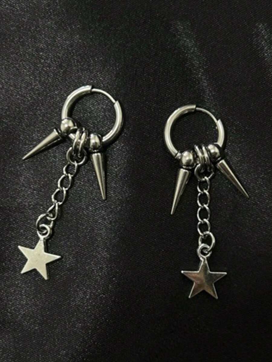 1对哥特式珠宝耳钉星形吊坠耳环摇滚风配饰朋克链条耳环女士街头派对配饰