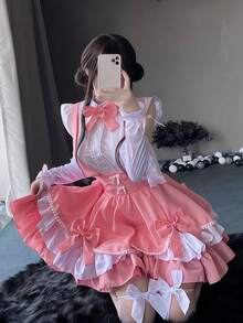 1pc Cute Lolita Maid Costume Set, Anime Cosplay Outfit Includes Dress + Apron, Suitable For Parties, Performances, Balls, And Stage Wear - 彩色 - 查看 7
