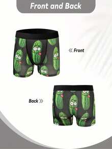2pcs/Pack Funny Novelty Cucumber Digital Print Men's Briefs, Elastic Waistband, Stretchy Comfortable Fit, Machine Washable, Fashionable Casual - Army Green - View 4