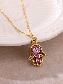 Steel Zirconia Devil's Eye Necklace Fashionable Versatile Lockbone Chain Oil Drop Pendant Unisex Jewelry Accessory Christmas Jewelry - N07692 - View 5