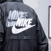 Nike Unisex Full-Zip Reversible Windbreaker Jacket, Crinkle Woven Lining, Lightweight Color Block Activewear Outerwear, Oversized Sports Logo Design, No Shrinkage/Fading Long Sleeve Drawstring Hooded Streetwear Top For Men & Women - 黑色 - 查看 4