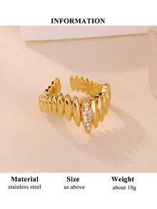 10pcs Cubic Zirconia Stainless Steel Rings, Women/Mother's Style, 18K Gold Plated Tarnish Resistant Adjustable Rings, Wedding Jewelry/Party Accessories, Valentine's Day/Mother's Day Gift