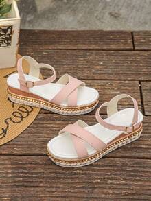 Damen Keilsandalen mit Nieten, geflochtenem Riemen, Kreuzriemen und Schnalle, hohe Plateau-Keilabsätze in Rosa, Urlaubsstil, für Sommer, Alltag, Outdoor und Party, große Größen - Pink - Übersicht 7