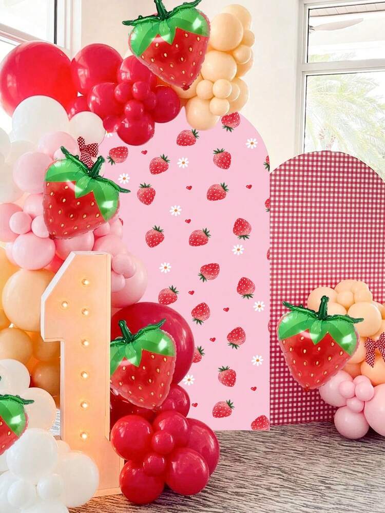 1 pieza Arco de fondo con diseño de fresa, tela de poliéster para fondo (excluyendo el soporte), cubierta de tela con forma de arco, se puede combinar con globos para decoración, suministros para fiesta con tema de fresa, decoración para baby shower, decoración para revelación de género, relleno de bolsa de regalo para baby shower, decoración para fiesta de 1er cumpleaños, decoración para fiesta de recién nacido, decoración del hogar - fresa - Añade 5